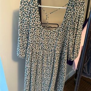 American Eagle Outfitters Floral Backless Dress - Green and White